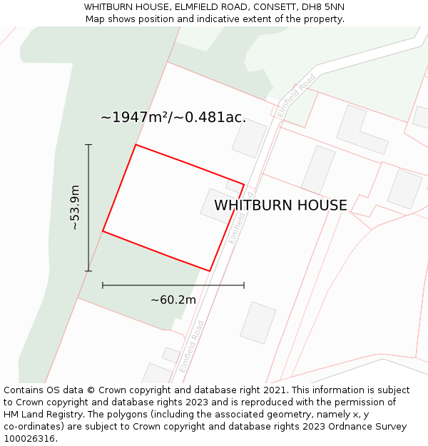 WHITBURN HOUSE, ELMFIELD ROAD, CONSETT, DH8 5NN: Plot and title map