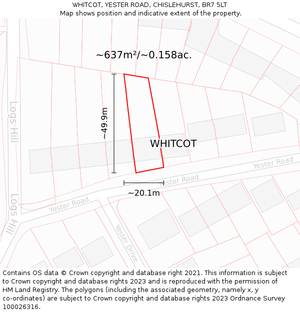 WHITCOT, YESTER ROAD, CHISLEHURST, BR7 5LT: Plot and title map