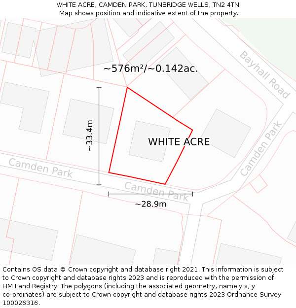 WHITE ACRE, CAMDEN PARK, TUNBRIDGE WELLS, TN2 4TN: Plot and title map
