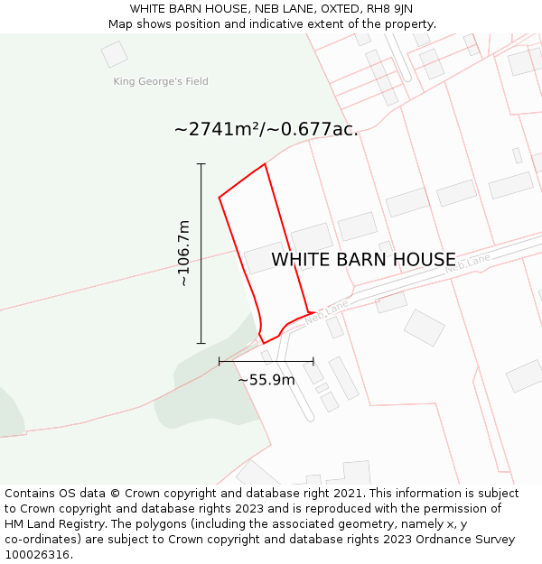 WHITE BARN HOUSE, NEB LANE, OXTED, RH8 9JN: Plot and title map