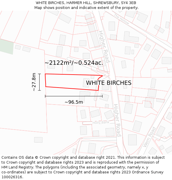 WHITE BIRCHES, HARMER HILL, SHREWSBURY, SY4 3EB: Plot and title map