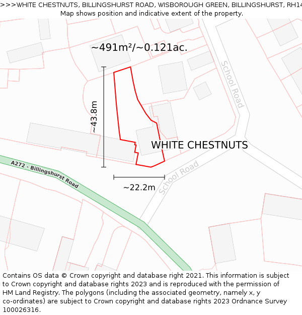 WHITE CHESTNUTS, BILLINGSHURST ROAD, WISBOROUGH GREEN, BILLINGSHURST, RH14 0DX: Plot and title map