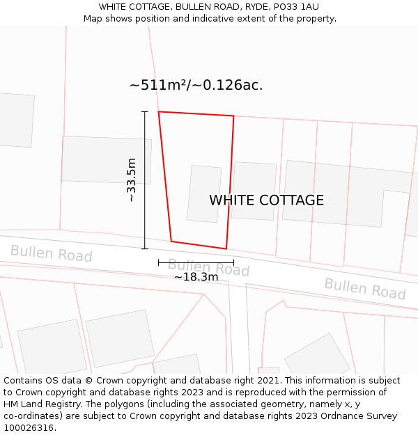 WHITE COTTAGE, BULLEN ROAD, RYDE, PO33 1AU: Plot and title map