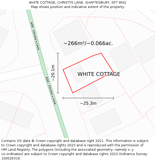 WHITE COTTAGE, CHRISTYS LANE, SHAFTESBURY, SP7 8NQ: Plot and title map