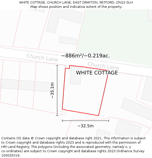 WHITE COTTAGE, CHURCH LANE, EAST DRAYTON, RETFORD, DN22 0LH: Plot and title map