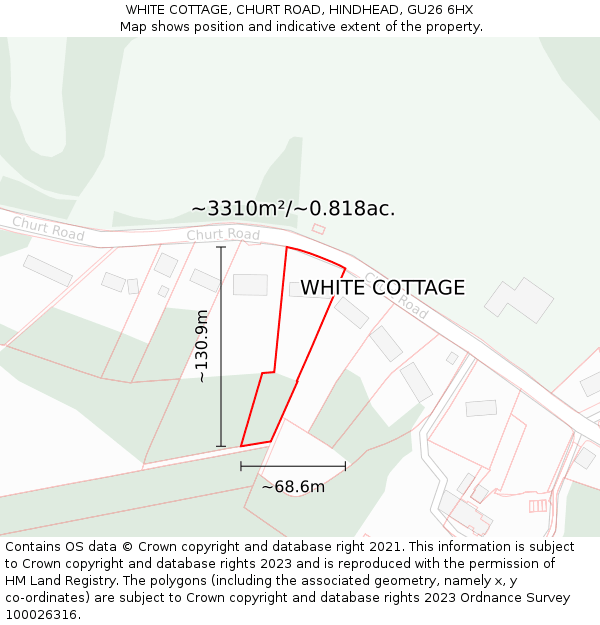 WHITE COTTAGE, CHURT ROAD, HINDHEAD, GU26 6HX: Plot and title map