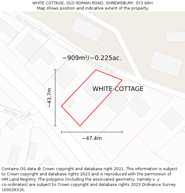 WHITE COTTAGE, OLD ROMAN ROAD, SHREWSBURY, SY3 9AH: Plot and title map