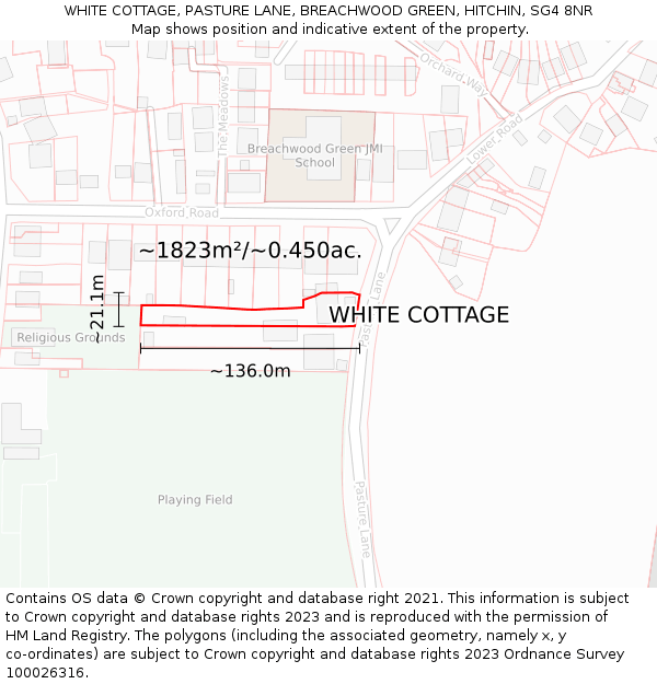 WHITE COTTAGE, PASTURE LANE, BREACHWOOD GREEN, HITCHIN, SG4 8NR: Plot and title map