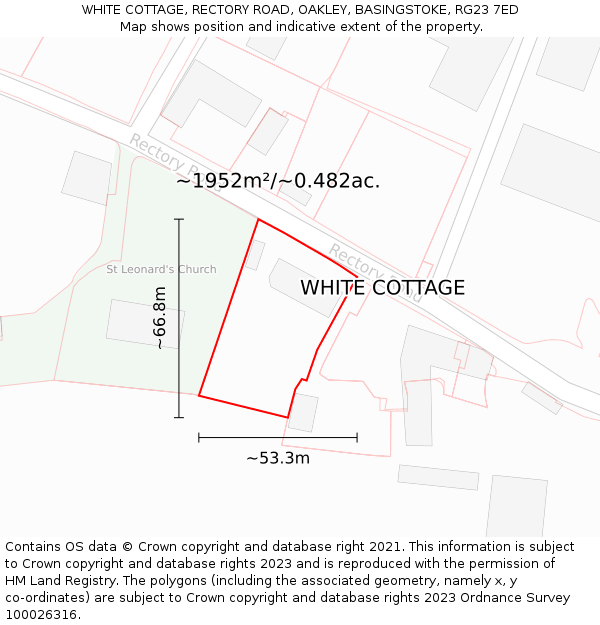 WHITE COTTAGE, RECTORY ROAD, OAKLEY, BASINGSTOKE, RG23 7ED: Plot and title map