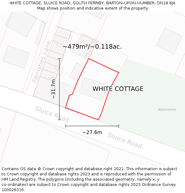 WHITE COTTAGE, SLUICE ROAD, SOUTH FERRIBY, BARTON-UPON-HUMBER, DN18 6JA: Plot and title map