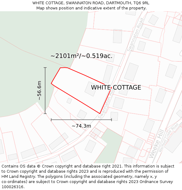 WHITE COTTAGE, SWANNATON ROAD, DARTMOUTH, TQ6 9RL: Plot and title map