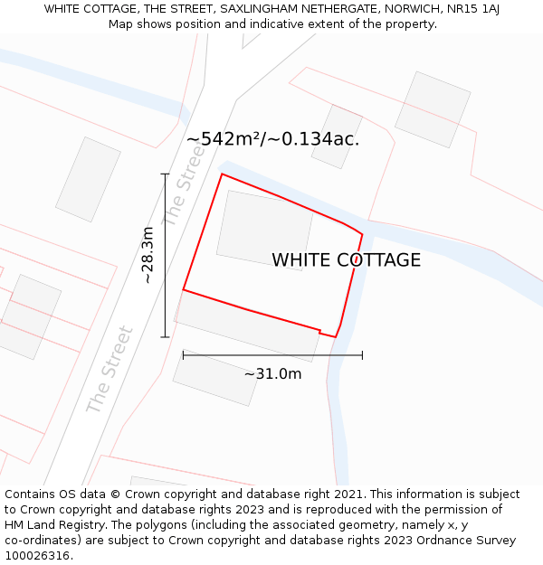WHITE COTTAGE, THE STREET, SAXLINGHAM NETHERGATE, NORWICH, NR15 1AJ: Plot and title map