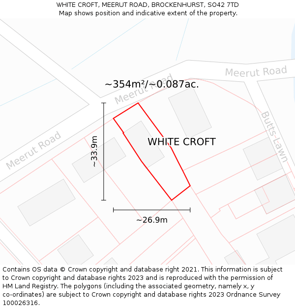 WHITE CROFT, MEERUT ROAD, BROCKENHURST, SO42 7TD: Plot and title map