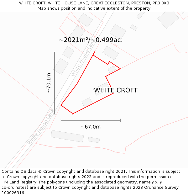 WHITE CROFT, WHITE HOUSE LANE, GREAT ECCLESTON, PRESTON, PR3 0XB: Plot and title map