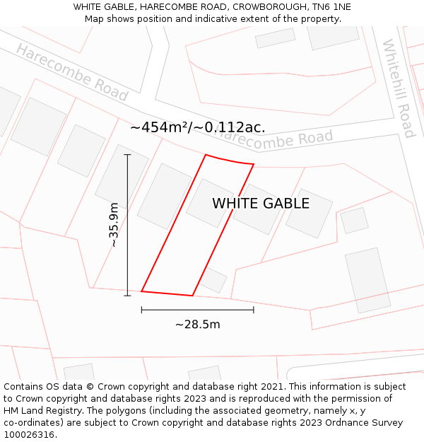 WHITE GABLE, HARECOMBE ROAD, CROWBOROUGH, TN6 1NE: Plot and title map
