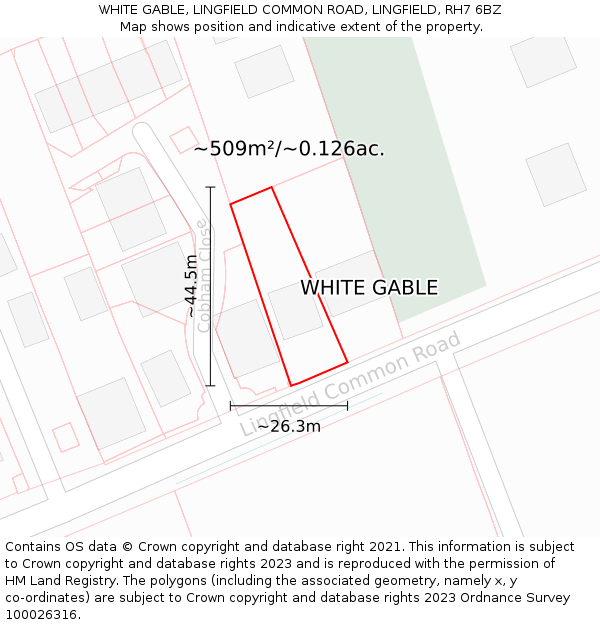 WHITE GABLE, LINGFIELD COMMON ROAD, LINGFIELD, RH7 6BZ: Plot and title map