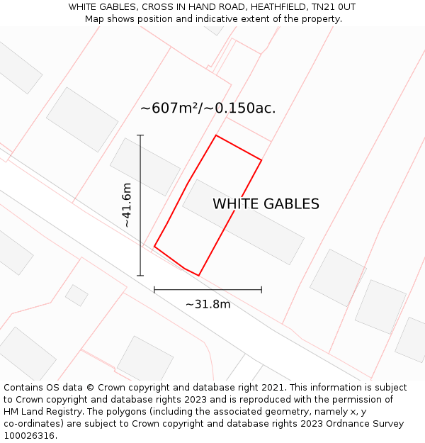 WHITE GABLES, CROSS IN HAND ROAD, HEATHFIELD, TN21 0UT: Plot and title map