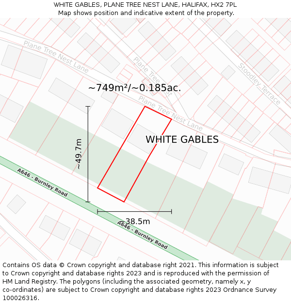 WHITE GABLES, PLANE TREE NEST LANE, HALIFAX, HX2 7PL: Plot and title map