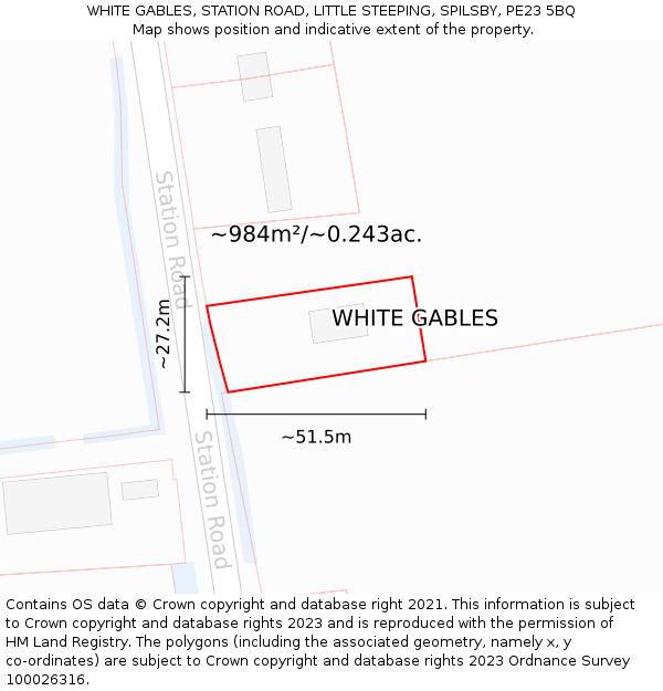 WHITE GABLES, STATION ROAD, LITTLE STEEPING, SPILSBY, PE23 5BQ: Plot and title map