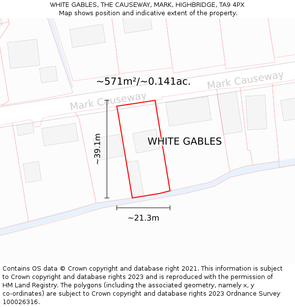 WHITE GABLES, THE CAUSEWAY, MARK, HIGHBRIDGE, TA9 4PX: Plot and title map