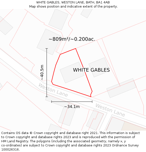 WHITE GABLES, WESTON LANE, BATH, BA1 4AB: Plot and title map