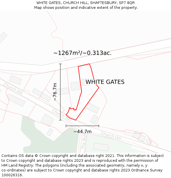 WHITE GATES, CHURCH HILL, SHAFTESBURY, SP7 8QR: Plot and title map