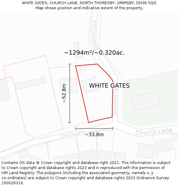 WHITE GATES, CHURCH LANE, NORTH THORESBY, GRIMSBY, DN36 5QG: Plot and title map