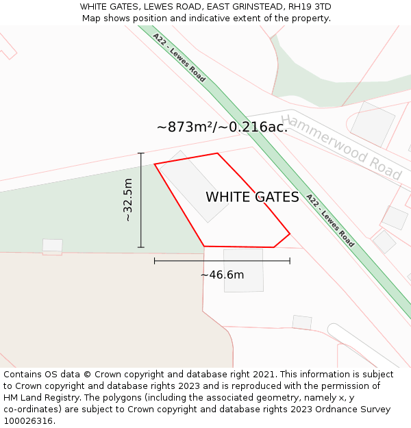 WHITE GATES, LEWES ROAD, EAST GRINSTEAD, RH19 3TD: Plot and title map