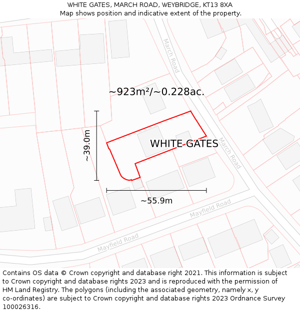 WHITE GATES, MARCH ROAD, WEYBRIDGE, KT13 8XA: Plot and title map