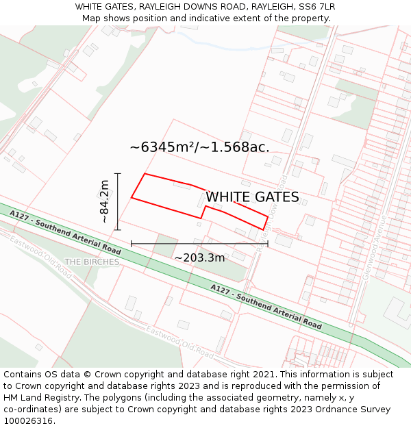 WHITE GATES, RAYLEIGH DOWNS ROAD, RAYLEIGH, SS6 7LR: Plot and title map
