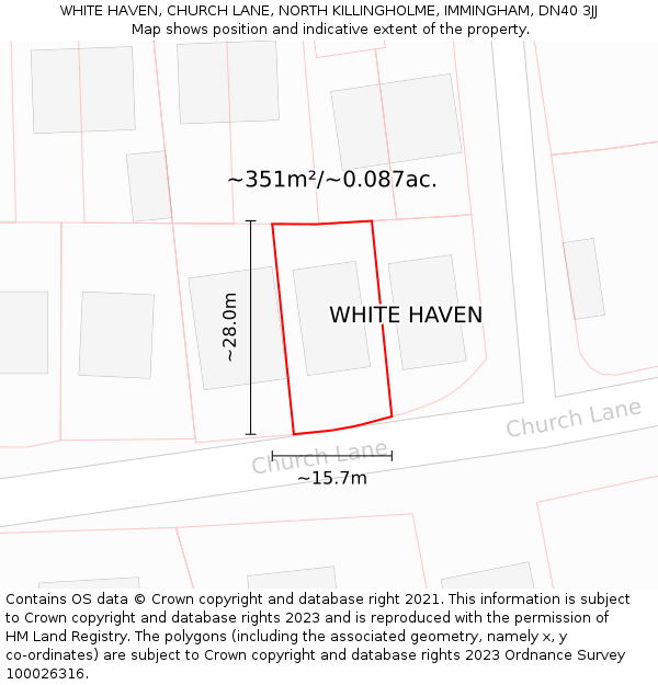 WHITE HAVEN, CHURCH LANE, NORTH KILLINGHOLME, IMMINGHAM, DN40 3JJ: Plot and title map