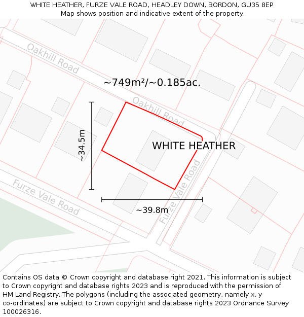 WHITE HEATHER, FURZE VALE ROAD, HEADLEY DOWN, BORDON, GU35 8EP: Plot and title map