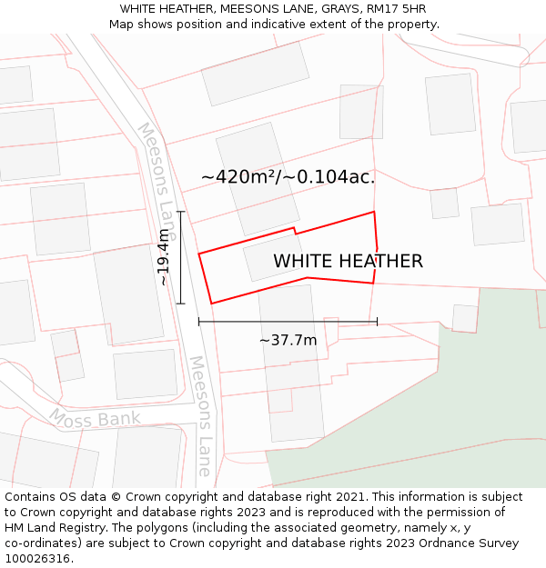 WHITE HEATHER, MEESONS LANE, GRAYS, RM17 5HR: Plot and title map