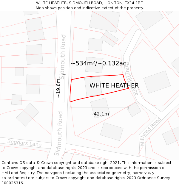WHITE HEATHER, SIDMOUTH ROAD, HONITON, EX14 1BE: Plot and title map