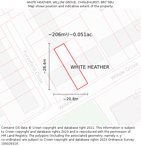 WHITE HEATHER, WILLOW GROVE, CHISLEHURST, BR7 5BU: Plot and title map