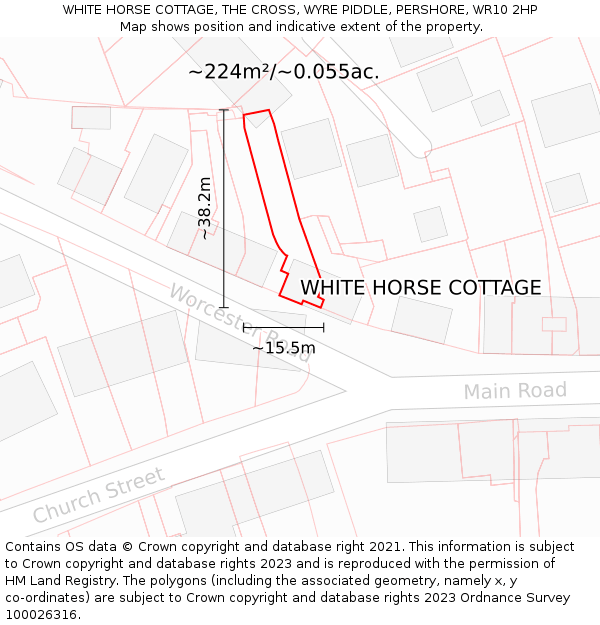 WHITE HORSE COTTAGE, THE CROSS, WYRE PIDDLE, PERSHORE, WR10 2HP: Plot and title map