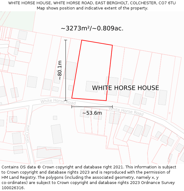 WHITE HORSE HOUSE, WHITE HORSE ROAD, EAST BERGHOLT, COLCHESTER, CO7 6TU: Plot and title map