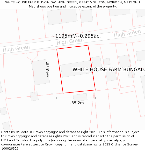 WHITE HOUSE FARM BUNGALOW, HIGH GREEN, GREAT MOULTON, NORWICH, NR15 2HU: Plot and title map