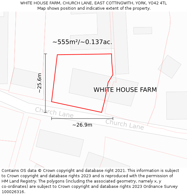 WHITE HOUSE FARM, CHURCH LANE, EAST COTTINGWITH, YORK, YO42 4TL: Plot and title map