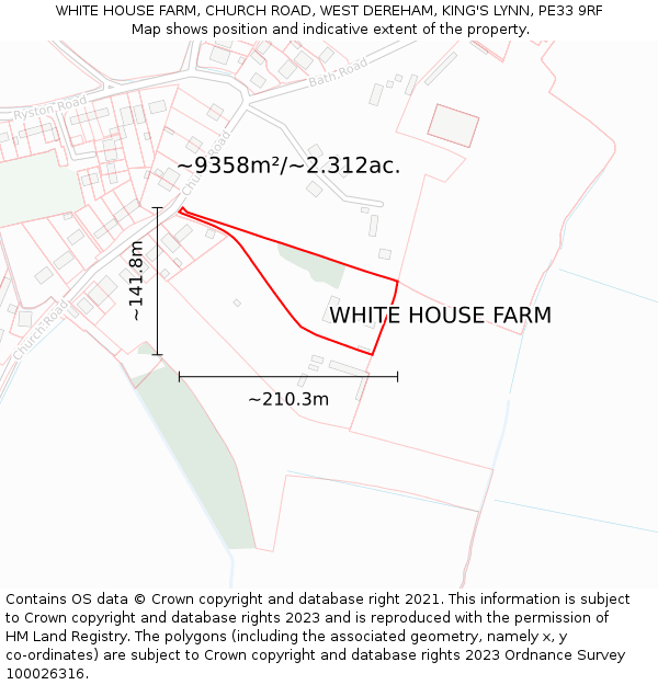 WHITE HOUSE FARM, CHURCH ROAD, WEST DEREHAM, KING'S LYNN, PE33 9RF: Plot and title map