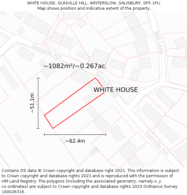 WHITE HOUSE, GUNVILLE HILL, WINTERSLOW, SALISBURY, SP5 1PU: Plot and title map