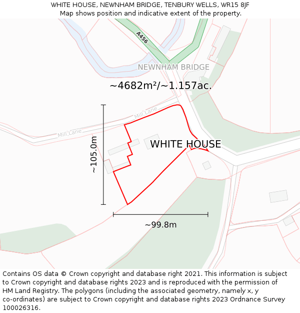 WHITE HOUSE, NEWNHAM BRIDGE, TENBURY WELLS, WR15 8JF: Plot and title map