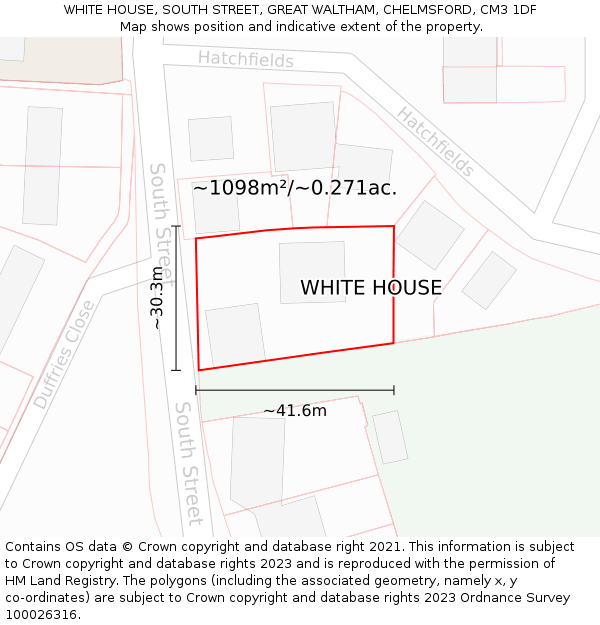 WHITE HOUSE, SOUTH STREET, GREAT WALTHAM, CHELMSFORD, CM3 1DF: Plot and title map