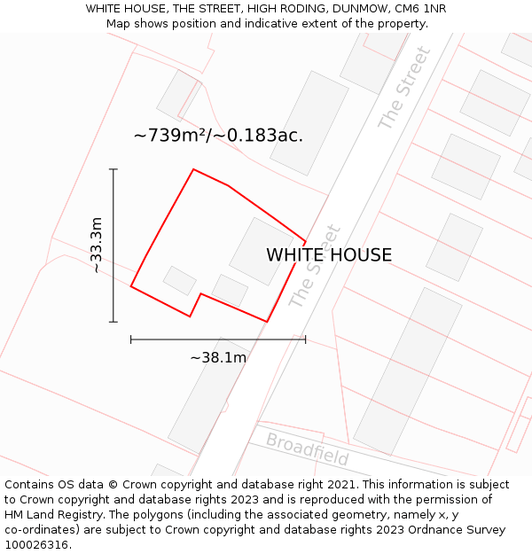 WHITE HOUSE, THE STREET, HIGH RODING, DUNMOW, CM6 1NR: Plot and title map