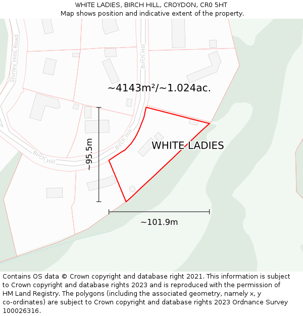 WHITE LADIES, BIRCH HILL, CROYDON, CR0 5HT: Plot and title map