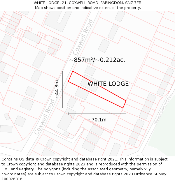WHITE LODGE, 21, COXWELL ROAD, FARINGDON, SN7 7EB: Plot and title map