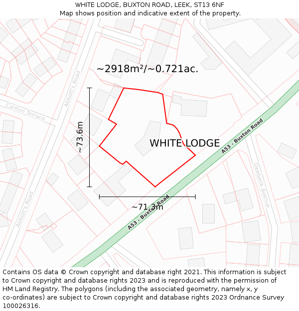 WHITE LODGE, BUXTON ROAD, LEEK, ST13 6NF: Plot and title map