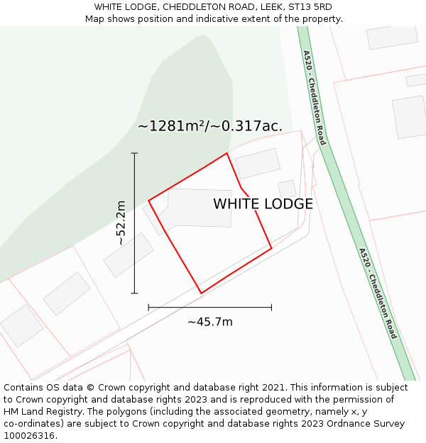 WHITE LODGE, CHEDDLETON ROAD, LEEK, ST13 5RD: Plot and title map