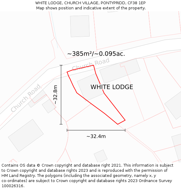 WHITE LODGE, CHURCH VILLAGE, PONTYPRIDD, CF38 1EP: Plot and title map