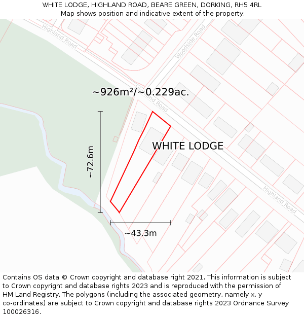 WHITE LODGE, HIGHLAND ROAD, BEARE GREEN, DORKING, RH5 4RL: Plot and title map